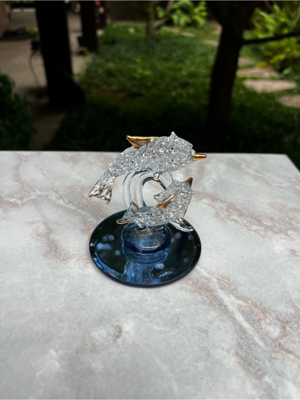 Glass Dolphin Figurine with Gold Accents